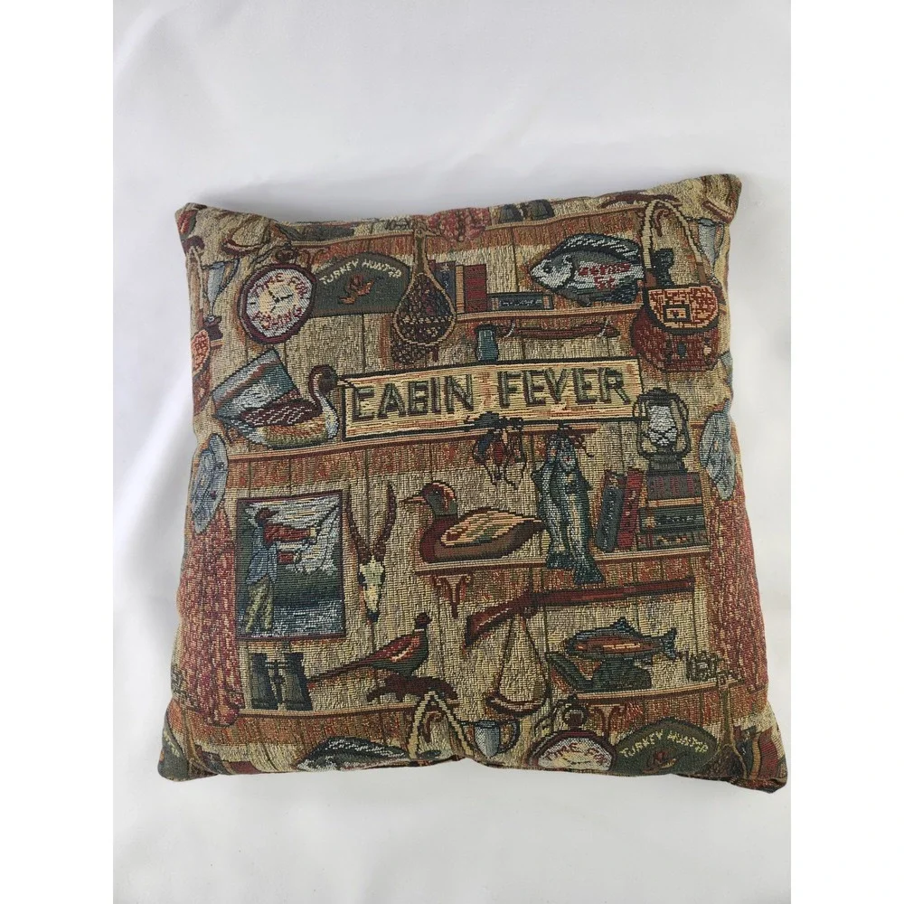 Woven Tapestry Cabin Pillow Rustic Lodge Camping Fishing Couch Vacation Home